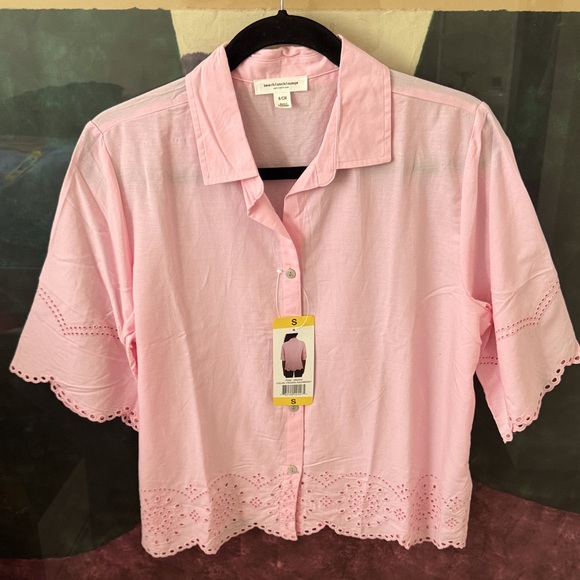 BEACHLUNCHLOUNGE  Pink Eyelet Button-Down Shirt SIZE S - Picture 1 of 7